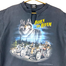 Vintage Born To Roam 3D Emblem T-Shirt Size Large 1993 Black Chopped 90s picture