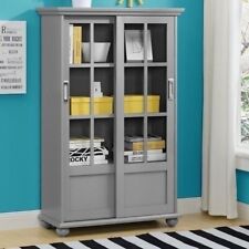 Gray Barrister Glass Door Bookcase Bookshelf Wooden Cabinet Display Home Office picture