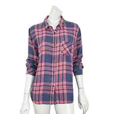 Rails Button up Shirt Pink blue Plaid Linen Rayon Women's Medium picture