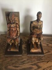 Antique Don Quixote and Sancho Panza Hand Carved Wooden Bookends picture