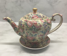 Vintage Teapot Arthur Wood & Son Staffordshire England and same print saucer picture