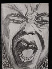 ACEO Graphite Drawing Woman Angry Portrait Artwork Miniature picture