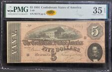 T-69 $5 1864 Confederate States Banknote Civil War Confederacy Money PMG ChVF 35 picture