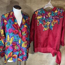Vintage 1980s Jeanne Durrell 2 SHIRTS in ONE Sequin Color Block 80s Womens Set picture