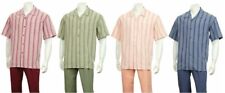 New Men's Striped Walking Suit Short Sleeve Casual Shirt & Long Pants Set 2974 picture