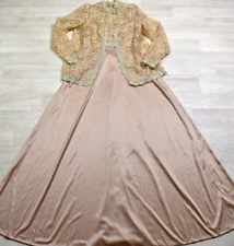 70s Gold Polyester Maxi Dress Shrug Set Lace VTG 1970s Holiday Barbie NYE picture