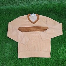 Vintage 70s Velour Striped Colorblock Sweatshirt Mens Small Brown Beige USA picture