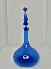 Vintage MCM Blenko Glass 6516 Decanter In Turquoise Crackle W/stopper Joel Myers picture