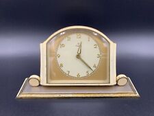 Art Deco German JUNGHANS Desk Top Mantel Clock Faceted Glass Front White Enamel picture