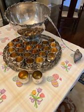 Silverplate Vintage Punch Bowl Set Tray 24 Cups Ladle, Needs Polished picture
