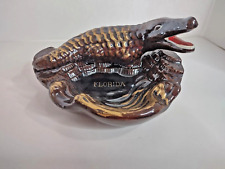 Vintage Brown Gold Glazed Alligator Ceramic Ashtray Florida Souvenir Tourist picture
