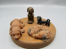 VTG 4 Dog Figures Tiger Eye Clay Cast Iron Labs Dachshund Dalmatian picture