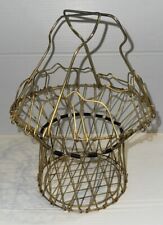 Antique French Gold Tone Wire Egg Basket Collapsible Country Farm House picture