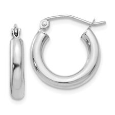Real 14kt White Gold Polished 3mm Lightweight Tube Hoop Earrings picture