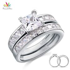Princess Cut Engagement Ring - Sterling Silver Ring Set Wedding Band Jewelry 2PC picture