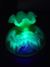 Fenton Custard Uranium Student Lamp Shade Only - Log Cabins/ Trees Artist Signed picture