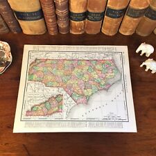 Large Original 1898 Antique Map NORTH CAROLINA Raleigh Charlotte Asheville Cary picture