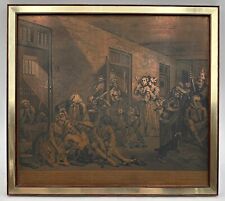 Antique William Hogarth Engraved Copper Plate Framed A Rake's Progress Plate 8 picture