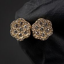14K Yellow Gold Authentic Small Natural Diamond Flower Cluster Stud Earrings picture