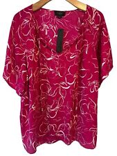 Belldini Blouse Women's 2X Fuchsia White Floral Top Peep Neck Short Sleeve NEW picture