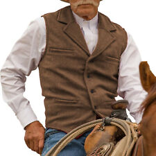 Mens Tweed Wool Vest Western Vintage Cowboy Herringbone Vests M Large XL XXL 3XL picture