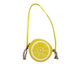 Mellow World Lemon Round Cross Body Purse Yellow Vegan Leather Zip Closure Cute picture