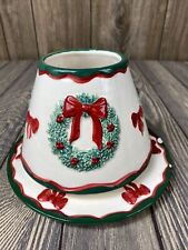 Vintage Red White Green Wreath With Bow Christmas Plate With Shade Candle Warm picture