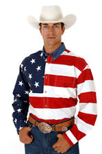 Roper Americana Mens Red 100% Cotton L/S USA Flag Print Button Western Shirt picture