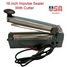 16 inch Impulse Seal Machine Wrap with Cutter, Heat Poly Bag Hand Sealer 16