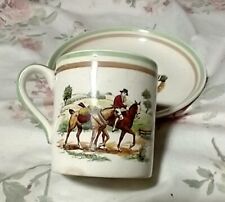  Demitasse Cup Saucer Vintage England PV Portland Pottery Cobridge Horse Hunting picture