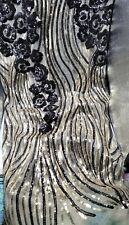  French Net African Nigerian Lace Fabrics Sequins Gold &Black Line Dress 5yrds picture