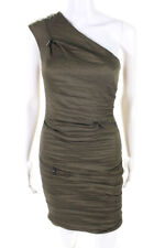 Nicole Miller Collection Women's One Shoulder Ruched Zipper Mini Dress Green 4 picture