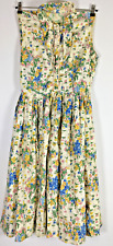 VINTAGE 1950s 1960s SUNDRESS S/M Ivory Floral Button Full CIRCLE SKIRT picture