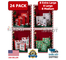 24 Pack Christmas Premium Gift Bags Assorted Designs Sizes X-Large Large Medium picture