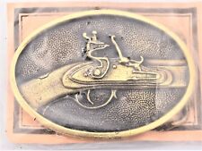 Flintlock Rifle Musket Black Powder Shooter Hunter Solid Brass 1970s Belt Buckle picture
