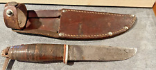Rare Vintage Kinfolks #9 Fixed blade knife stacked leather orig sheath--2205.23 picture