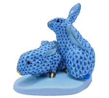 Vintage Herend Blue Fishnet Snuggling Rabbits 1826-1976 150 Year Anniversary picture