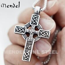 MENDEL Mens Irish Celtic Trinity Knot Cross Pendant Necklace Stainless Steel Set picture