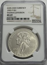 1993 P $1 NGC MS69 THOMAS JEFFERSON 90% SILVER COMMEMORATIVE COIN & CURRENCY SET picture