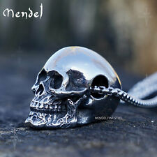 MENDEL Gothic Mens Biker Skull Pendant Necklace Men Stainless Steel Chain Silver picture