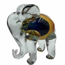 Very Large and Heavy Murano Style Elephant Blown Glass Figurine Vintage Blue 5lb picture