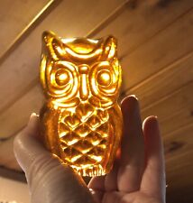 Viking Glass Owl Paperweight Amber Wow Color Vintage picture