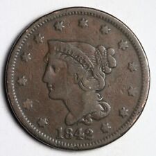 1842 Braided Hair Large Cent CHOICE FINE+ E186 QSNH picture