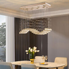 Dining Room Modern Crystal Rain Drop Light LED Chandelier Pendant Lamp Rectangle picture