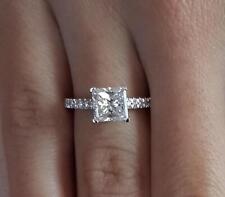 2 Ct Pave 4 prong Princess Cut Diamond Engagement Ring SI1 D White Gold 14k picture