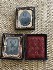 Lot of 2 Antique 19th Century Tintypes Older Lady Daguerrotype Man picture
