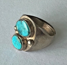 Vintage Sterling Silver Turquoise Native American Navajo Mens Ring Size 9.5 picture