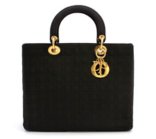 Christian-Dior Lady Dior Handbag Canage Nylon Black Medium Vintage Authentic picture