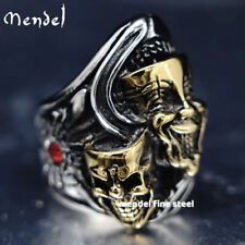 MENDEL Gothic Mens Gold Plated Biker Skull Clown Ring Stainless Steel Size 8-15 picture
