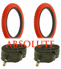 PAIR OF ALL RED BICYCLE DURO BMX TIRES W/ TUBES IN 16 X 2.125 COMP III TREAD. picture